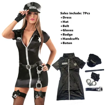 S-3XL Must Seksikas Politsei Kostüüm Naine Cop Ametnik Ühtse Halloween Pool Staadiumis täitmiseks Cosplay Policewoman Komplekt