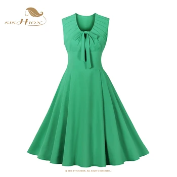 SISHION 2023 Vintage Mood Naiste Suvel Kleidid VD3755 Vabaaja Rockabilly Varrukateta Plisseeritud Vibu Kaela Sinine Roheline Kleit