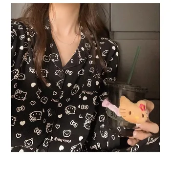 Sanrio Kawaii Anime Hello Kitty Uus Pika varrukaga, kanna Puuvillane Pidžaama Komplekt Cute Cartoon Vabaaja Kodus Kanda Riideid, Kingitusi Tüdrukud