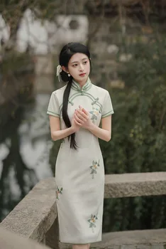 Seksikas Mandarin Krae Sifonki Qipao Hiina Vintage Traditsiooniliste Naiste Retro Käsitöö Nupud Cheongsam Õhtul Kleit