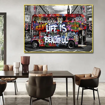 Street Graffiti Auto, Bussi Elizabeth Tüdruk Seina Art Plakat, Kaasaegne Pop Ja Abstraktne Kodu Elutuba Decor Lõuendile Maali Prindib Pildi
