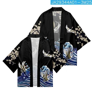 Suvel Jaapani Stiilis Laine Kraana Trükitud Kimono Traditsioon Meeste Ja Naiste Liiga Pikk Kampsun, Mood Beach Yukata Haori Aasia Tops