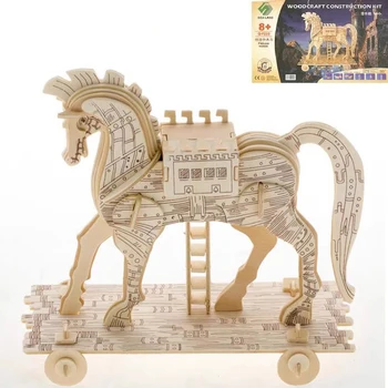Trooja Hobune Vana-kreeka Legend Sõda 3D Puidust Puzzle Hoone Mudel Mänguasi Puit Woodcraft Ehitamise Komplekt Kokku Poiss Tüdruk Kingitus
