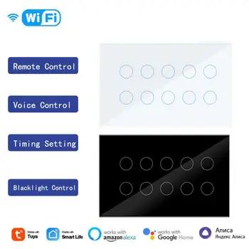 Tuya WiFi Smart Switch ELI Touch Valguse Lüliti 6/10Gang Klaasist Paneel, Toetada Power-off Memory Backlight puldiga Alexa Google