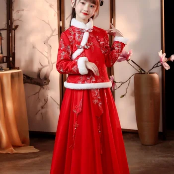 Tüdrukud Hiina Hanfu Punane Tang Sobiks Paksenenud Termilise Silma Printsess Kleidid, Tulemuslikkuse Kostüümid Kevadel Uue Aasta Ofrabbit Riided