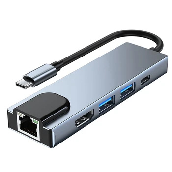 Tüüp C-RJ45 USB 3.0 USB-C-HUB Tüüp C Splitter, Et -Ühilduv 4K Docking Station Sülearvuti Adapter, Mille MAKSEVIIVITUSE tõenäosus on RJ45 USB