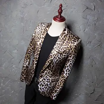 Uus Leopard Printida Põlvpüksid, Jakk, Foto Stuudio Kostüüm Etapi Meeste Dress Hairstylist Laulja ja Tantsija Mees Sobiks Ühe Mantel