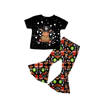 Uus disain Jõulud stiilis tüdruk kleit piima siidist kangast armas põder muster, lühikesed varrukad põletatud 2-osaline komplekt
