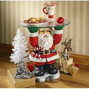 Vaik Santa Claus Kujud Holding Suupiste Sahtel Jõulud Figuriin Kohtleb Omanik Kook Magustoit Seista Puu-Plaadi Xmas Party