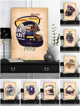 Vintage Kunst Prindi Plakat Mootorratta Kiiver Müts Illustratsioon Retro Lõuendile Maali Baar, Pubi, Klubi Seina Decor Pilt Racer Kingitus