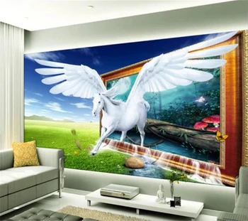 wellyu Kohandatud Taustpildi 3D Stereo Seinamaaling обои Unistus Pegasus elutoas Tapeet TV Taust seina de papel parede 3d tapeet