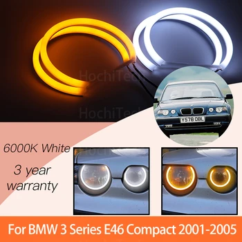 1 Komplekt Valge+kollane Cotton Light, Angel Eyes Halo Ring Komplektid BMW 3 Seeria E46 Compact 2001 2002 2003 2004 2005