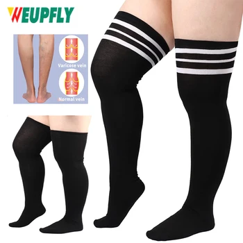 1 Paar Pluss Suurus Naiste Reie Kõrge Sokid Paksud Reied - Extra Pikk Triibuline Paks Üle Põlve Sokid - säärised sokiproovid