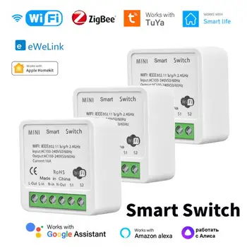 16A Tuya, WiFi, ZigBee Smart Switch Module Mini 2-way Kontroll-Taimer Traadita Lülitage Kaitselüliti Kontrolli Kaudu Alexa EWelink Siri HomeKit