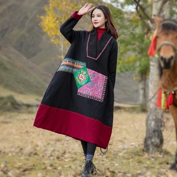 2020. aasta talvel Aasia Etniline stiil suured Rüü Riided naiste puuvillane mantel linane tikand versioon paks puuvillane Pikk jope