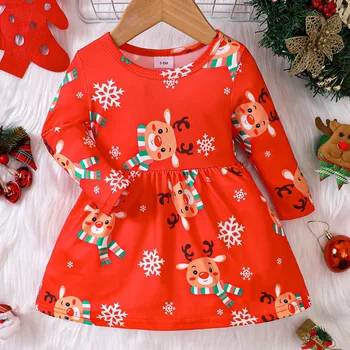 3-24 M Printsess Tüdrukute Kleidid Jõulud Riided Pikk Varrukas Sügisel Beebi Cartoon Hirv Lumehelbed Prindi Lapsed Frocks Kostüüm