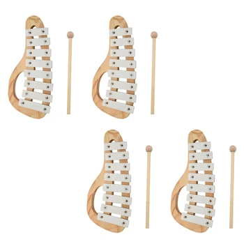 4X Käega Lükkad Xylophone Glockenspiel Koos Mallets 8 Toonid Alumiinium Leht Puust muusikariista Koolieelsete Mänguasi