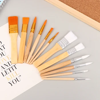 6tk Kaasaskantav Akvarell Harjad Puidust Käepide Akvarell Paint Brush Pen Set Õppimise Diy Õli, Akrüül Maali Tööriistad