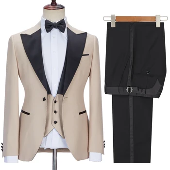 Ametlik Meeste Ülikonnad 3 Tükki Tipp Rinnamikrofon Tuxedos Ülikond Meeste Pulm Groomsmen Pool 2023 (Pintsak+Vest+püksid)
