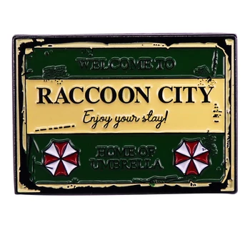 B1417 Tere tulemast Raccoon City Vihmavari Rinnamikrofon Nööpnõelad Märgid Seljakott Emailiga Sõrmed Prossid Riided Ehted Tarvikud