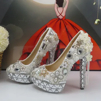 BaoYaFang Luksuslik Valge kristall Bridals pulm kingad Peal Platvorm kingad naine Lille pidu fashion shoes naiste kõrge Pumbad