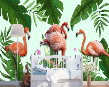 Beibehang Kohandatud taustpildi käsitsi maalitud troopiliste vihmametsade taimede flamingo TV taust seinad kodu kaunistamiseks 3d wallpaperr