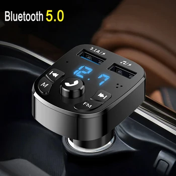 Bluetooth-5.0 FM Saatja Juhtmeta Handsfree Heli Vastuvõtja Dual USB-kiirlaadimine U Disk Mängides Auto Raadio Mängija Kõlar