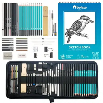 Bview Art 50 Pack Joonis Sketching Tarvikute Komplekt Eskiis Kit Sketchbook Grafiit, Süsi Pliiats, Pastell