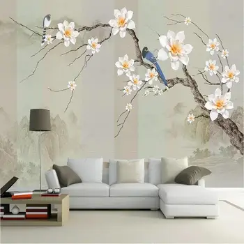 Custom Hiina 3D Stiilis Lihtne, Maastiku Lilled, Linnud Tapeet Kerge Luksuslik Taust Seina Murals elutoa Seina Raamatu Art
