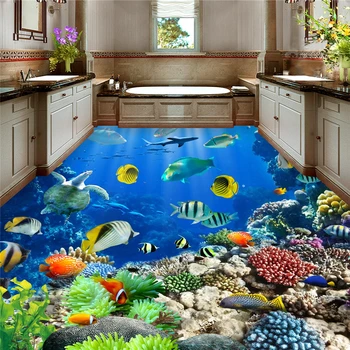Custom põrandakate kleebised pildid, 3d tapeet ilus merepõhja maailma troopiliste olendid vannituba 3d põrandakate de papel parede