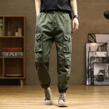 Elmsk 2023 Uus Hong Kong Stiilis Armee Roheline Töörõivaste Püksid Meeste Mood Brändi Suur, Avar, Mitme Tasku, Ilus, Säärised, Cas