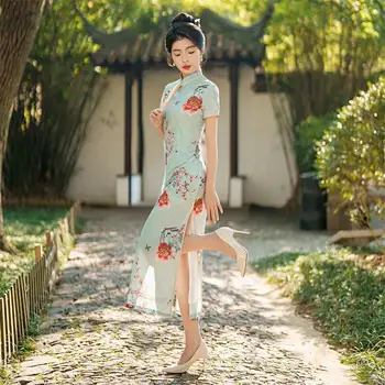 FZSLCYIYI Elegantne Mandarin Krae Kaheksa-Nupud Cheongsam Traditsiooniline Naised 