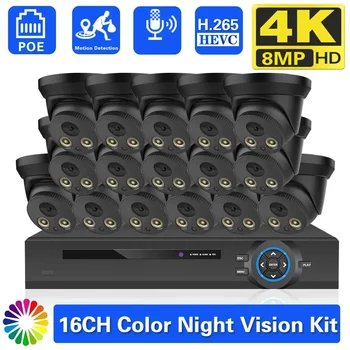H. 265 16CH 4K 8MP POE Turvalisus NVR Kaamera Süsteem, kahesuunaline Audio Dome Täielik Värvi Night Vision Video Valve Kaitse Kit