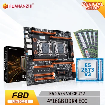 HUANANZHI X99 F8D LGA-2011-3 XEON X99 Emaplaat Intel E5 2673 All V3*2 4*16 GB DDR4 RECC mälu combo kit NVME