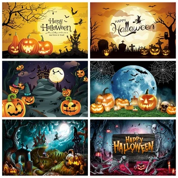 Halloween Taust Cartoon Kõrvits Nõid Pvt Lossi Täiskuu Öö Famliy Pool Decor Fotograafia Taustaks Foto Stuudio Rekvisiidid