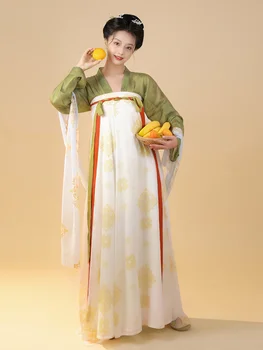 Hanfu Roheline Traditsiooniline Hiina Naiste Elegantne Vana Kostüüm Tang Dünastia Suvel 3-osaline Komplekt, Sifonki Päevas Kulumise