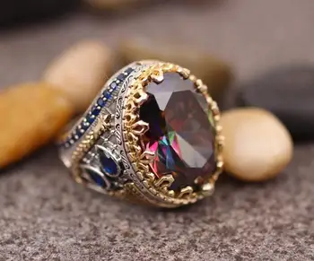 Hot Müüa Uus Meeste Retro Värvilised Gemstone Ring Daamid Ringi Pulmi, Sünnipäeva Ehted Kingitus Ehted