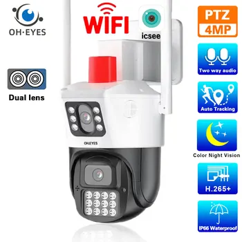 ICsee 8MP 4K Dual Lens Wireless CCTV Järelevalve Kaamera Väljas Automaatne Jälgimine Wifi PTZ IP Security Kaamera Värv Öise Nägemise