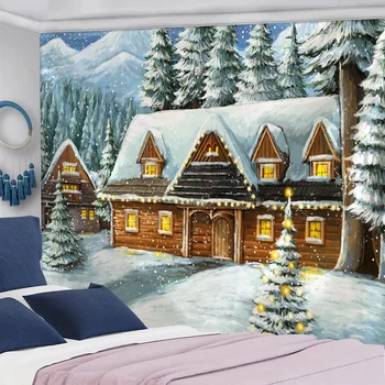 Jõulud snowscape kodu kaunistamiseks vaip, metsa suvila Bohemian teenetemärgi Hipi Jõulupuu suured vaip