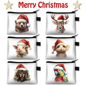 Kawaii Jõulud Loomade Prindi Coin Rahakotid Santa Hat Kass Koer Põhjapõdrad Lambad Raha Kott Väike Rahakott Ladustamise Kotid Kaardi Omanikule Kingitus