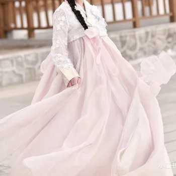 Korea Traditsiooniliste Kostüüm Naistele Elegantne Luksus Hanbok Kleit Princess Palace Cosplay Anicent Retro Pikk Rüü Pulmapidu