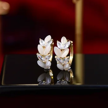 Korea Uus Disain Ehted Tsirkoon Opaal Leaf Nisu väike kulla hoop Kõrvarõngad, Elegantne Naiste Igapäevane Töö Tarvikud