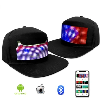 LED Valgustus Müts Smart Bluetooth Kontrolli Ekraani Müts Multi-language Kuva Reklaam ühise Põllumajanduspoliitika Prom Pool Dekoratiivsed Müts Muudetav