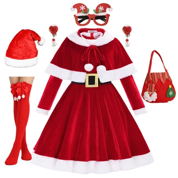 Laste Jõulud Cosplay Kostüüm Santa Claus Kleit Xmas Komplekt Komplekt Punane Uusaasta Kleit Varjatud Vöö Tüdrukutele