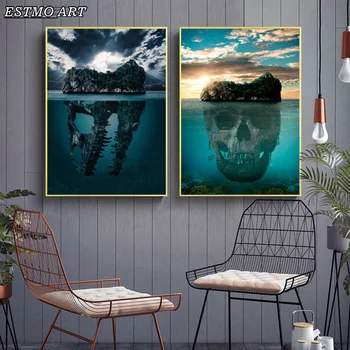 Lõuend maalisid Plakateid Kaasaegne Loodus Maastik cuadros Abstraktse Kolju Ookeani Seina Pildid elutuba Maalid Home Decor