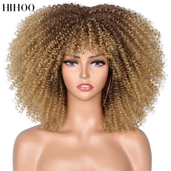 Lühikesed Juuksed Afro Krussis Lokkis Parukad Bangs Must Naiste Sünteetiline Must Glueless Blonde Juuste Loomulik Wig Party Cosplay