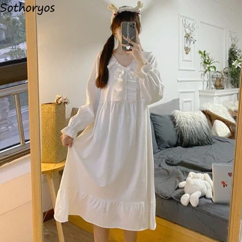 M-4XL Valge Nightgowns Naiste Magus Vibu Printsess Stiilis Pikad Varrukad Nightdress Kottis Armas Tüdrukute Romantiline Midi Lounge Sleepwear
