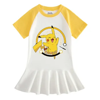 MINISO Pikachu Suvel Laste Riideid Cartoon Pikachu Pool-Varruka Tüdrukud Kleit Baby Girl Puuvillane Stiilis Plisseeritud Printsess Kleit