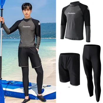 Meeste 3tk/set Rash Guard Pikad Varrukad Ujumistrikood UV Päikese Ujumistrikoo trikoo Tops & Bottoms Zip Kalapüügi Töötab Sport Sweatsuit