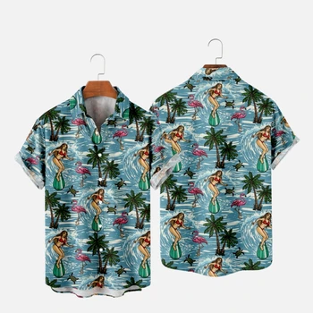Meeste Havai T-Särk Naistele, Kookospähkli Puu Surf Stiili 3D-Prinditud Y2K Hombre Fashion Särk Vabaaja Beach Liiga Riided